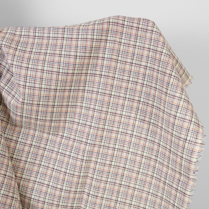Linen fabric pastel multicolour and dark blue checks