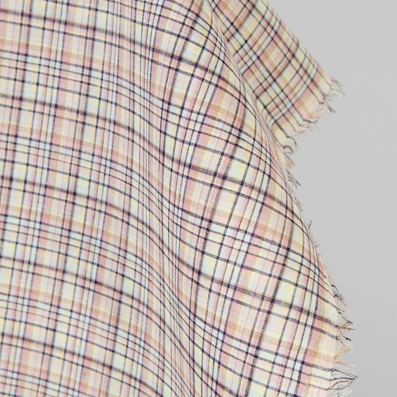 Linen fabric pastel multicolour and dark blue checks
