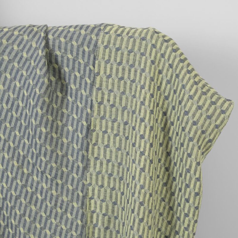Linen fabric grey yellow geometric pattern washed 5 Washed linen fabric grey yellow geometric pattern