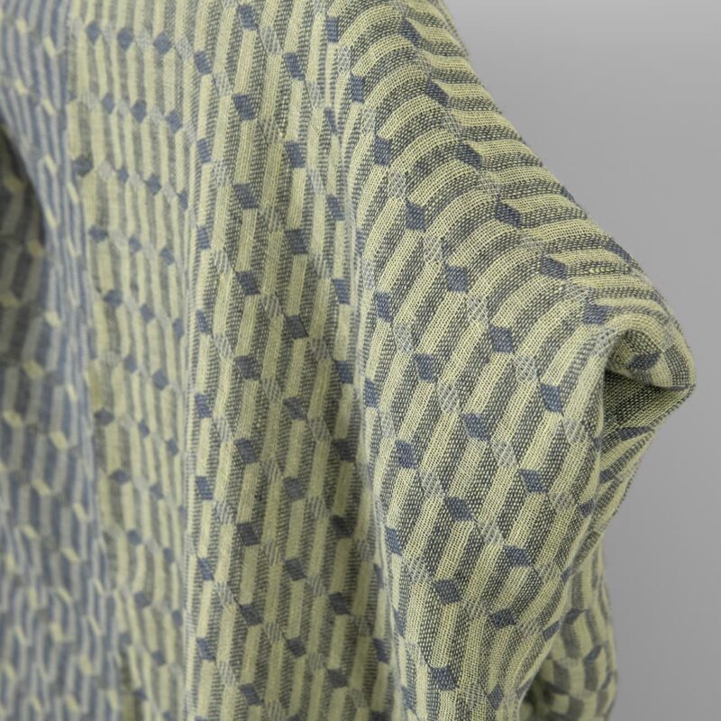 Linen fabric grey yellow geometric pattern washed 6 Washed linen fabric grey yellow geometric pattern, jacquard