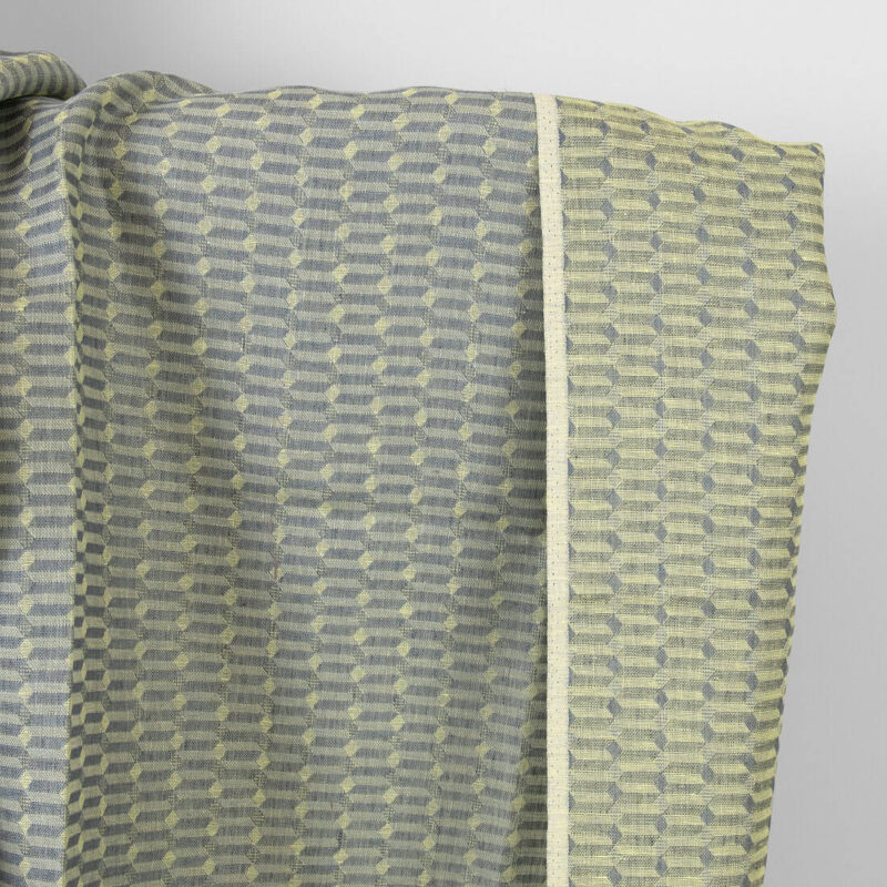 Linen fabric grey yellow geometric pattern