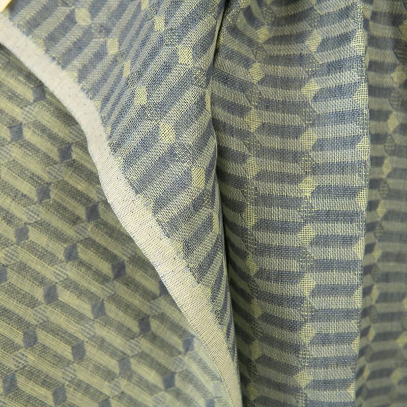 Linen fabric grey yellow geometric pattern