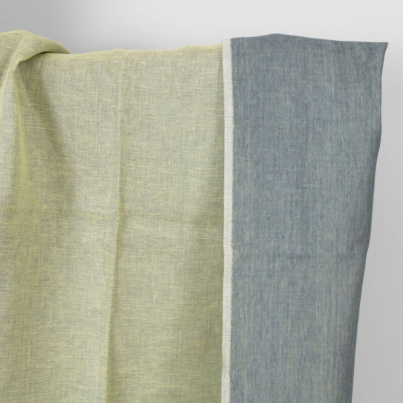 Linen fabric grey yellow double-sided