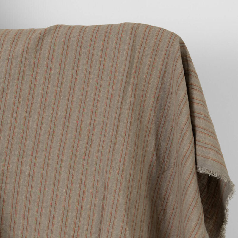 Linen fabric orange brown stripes washed 5 Linen fabric orange brown stripes washed