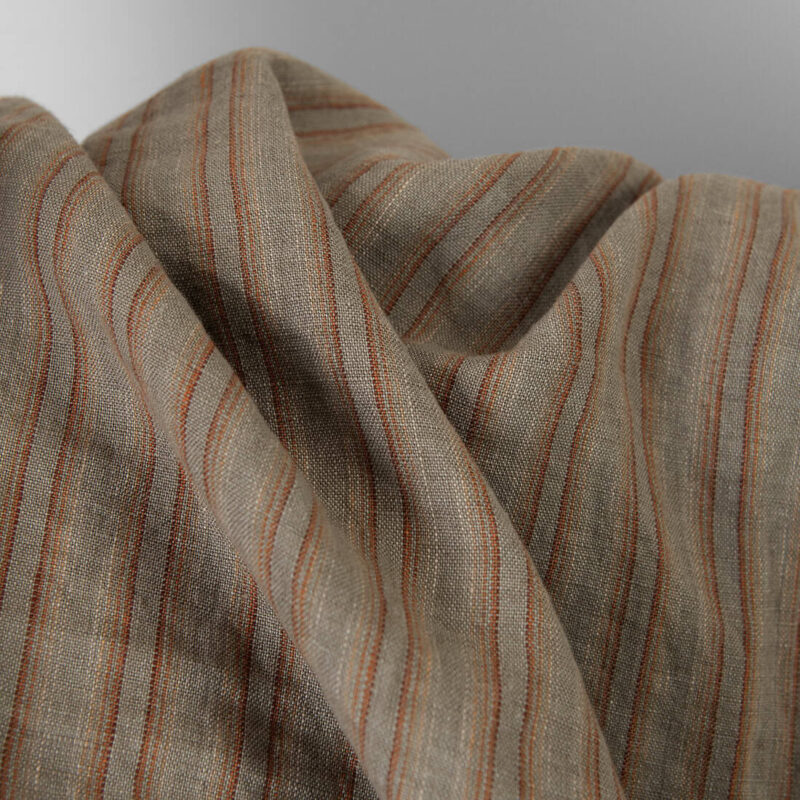 Linen fabric orange brown stripes washed 6 Linen fabric orange brown stripes specially washed