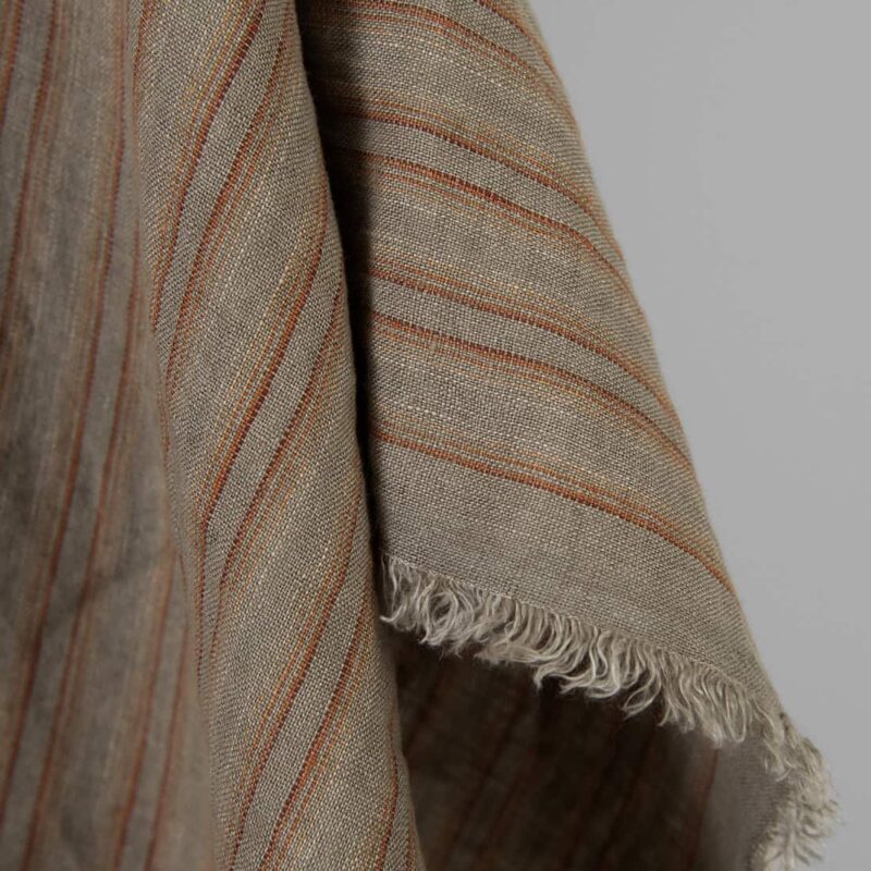 Linen fabric orange brown stripes washed 7 Linen fabric orange brown stripes washed, fabric edge