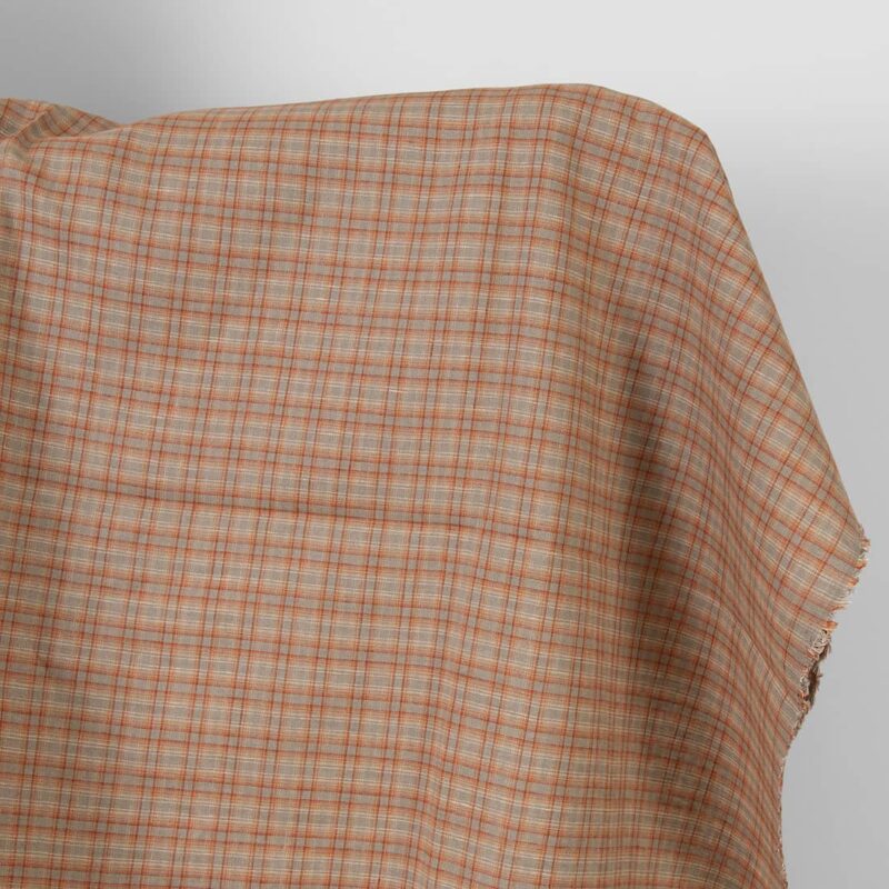 Linen fabric orange brown checks