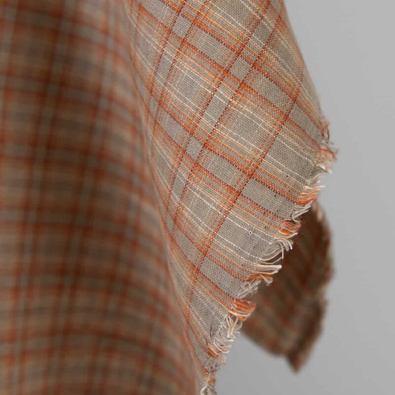 Linen fabric orange brown checks