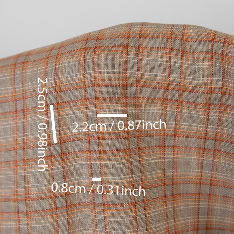 Linen fabric orange brown checks
