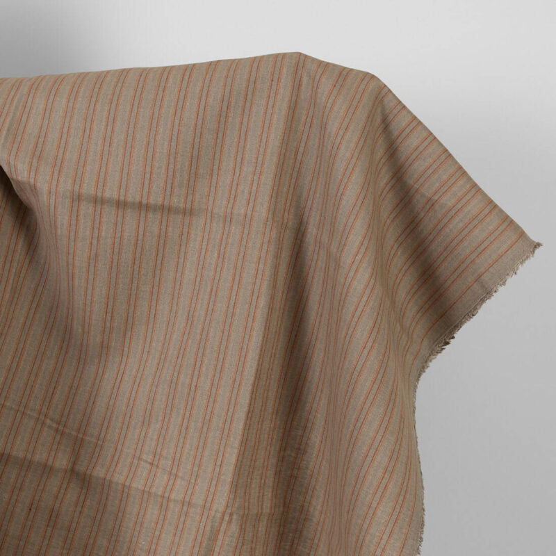 Linen fabric orange brown stripes