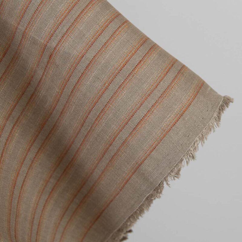 Linen fabric orange brown stripes