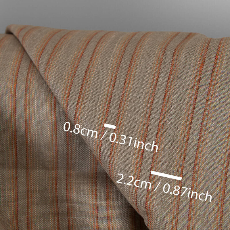 Linen fabric orange brown stripes