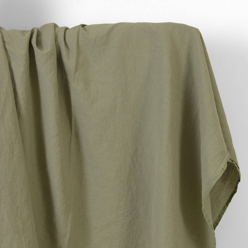 Linen cotton fabric grey-sand and green melange washed 4 Washed linen cotton fabric grey-sand and green melange
