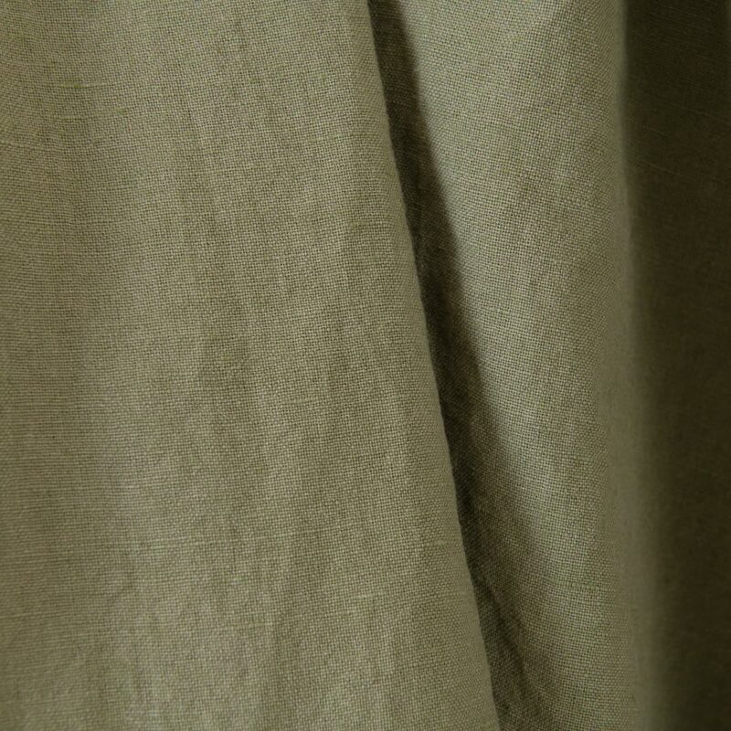 Linen cotton fabric grey-sand and green melange washed 6 Washed linen cotton fabric grey-sand and green melange, plain weave