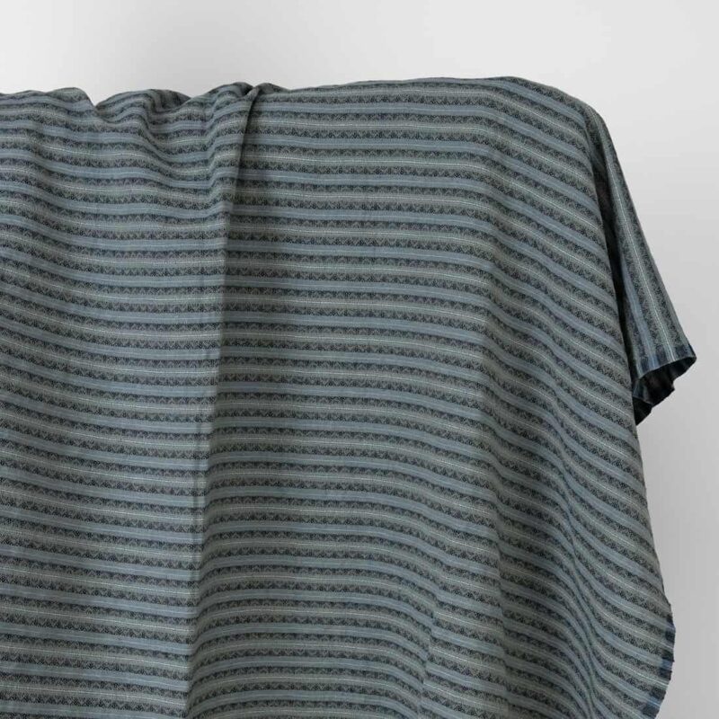 Linen cotton fabric blue and green patterned stripes washed 4 Washed linen cotton fabric blue and green patterned stripes