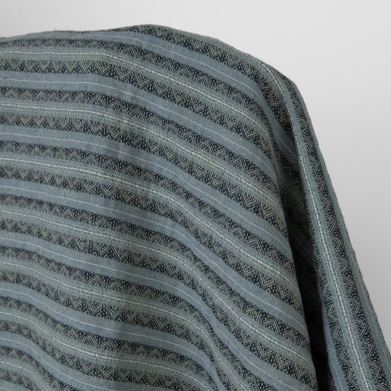 Linen cotton fabric blue and green patterned stripes washed 5 Washed linen cotton fabric blue and green patterned stripes, specially washed