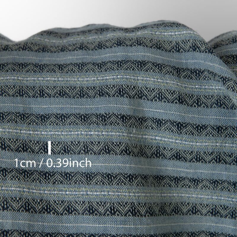 Linen cotton fabric blue and green patterned stripes washed 6 Washed linen cotton fabric blue and green patterned stripes, with measurements