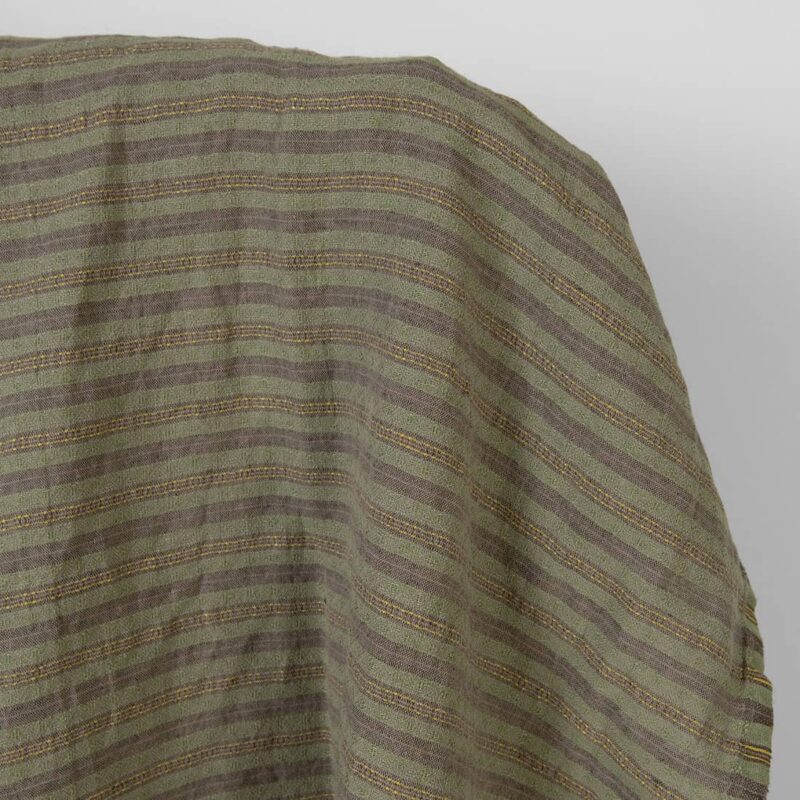 Linen cotton fabric brown green patterned stripes washed 5 Washed linen cotton fabric brown green patterned stripes, specially washed