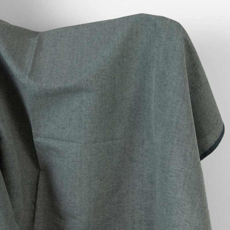 Linen cotton fabric green dark blue melange