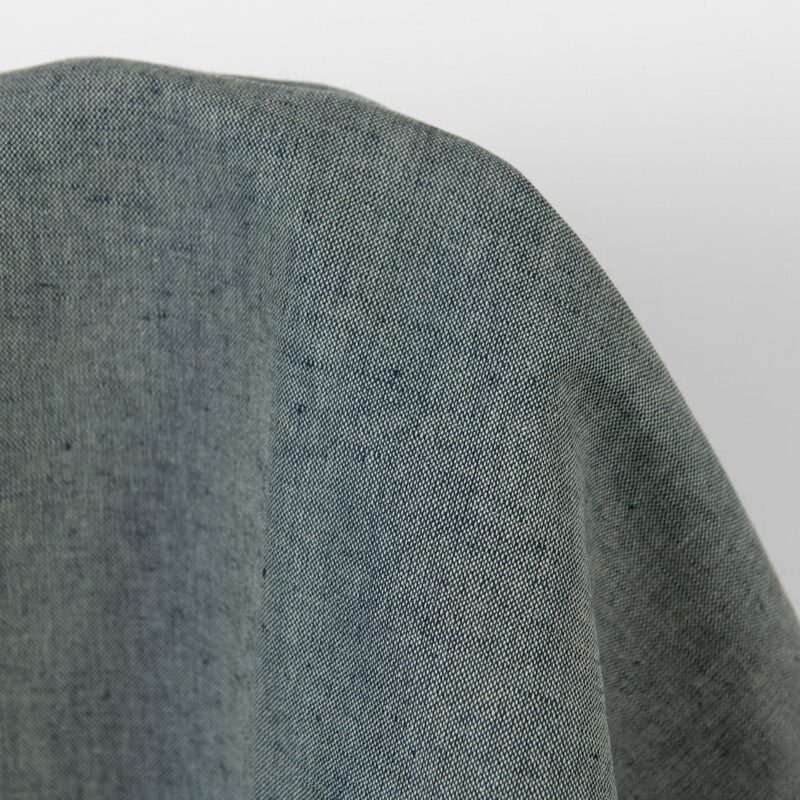 Linen cotton fabric green dark blue melange