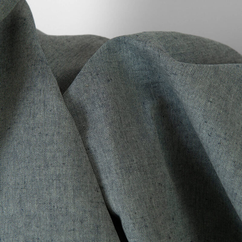 Linen cotton fabric green dark blue melange