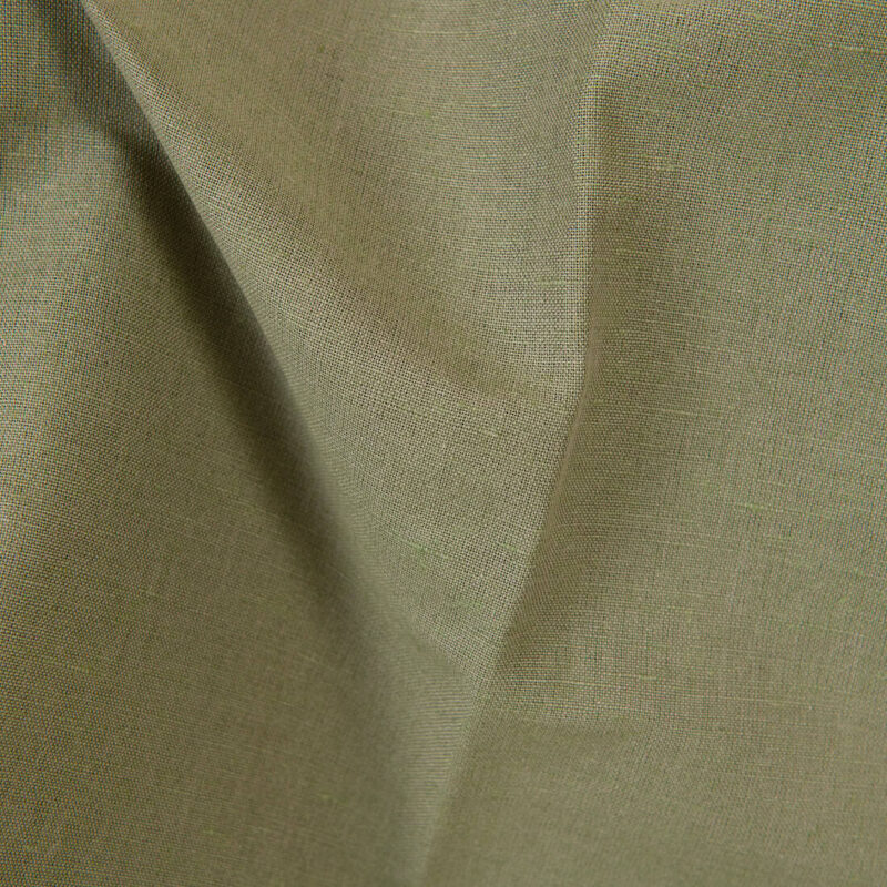 Linen cotton fabric grey-sand and green melange