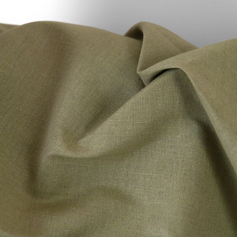 Linen cotton fabric grey-sand and green melange