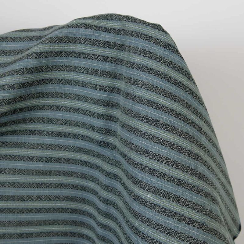 Linen cotton fabric blue and green patterned stripes