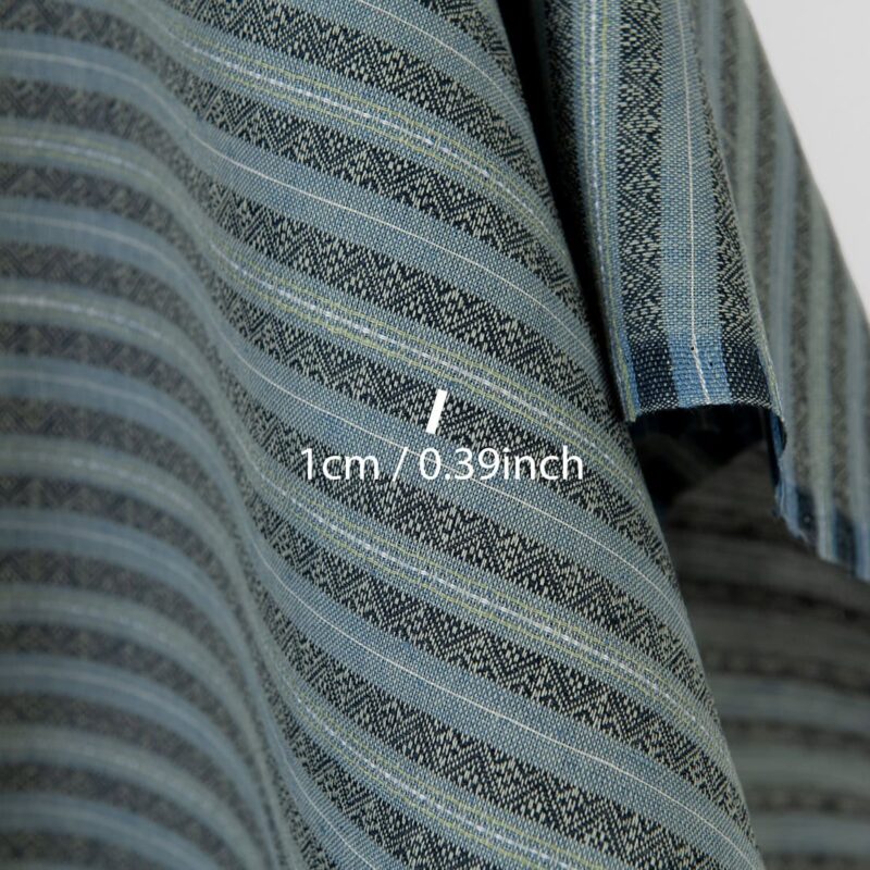 Linen cotton fabric blue and green patterned stripes