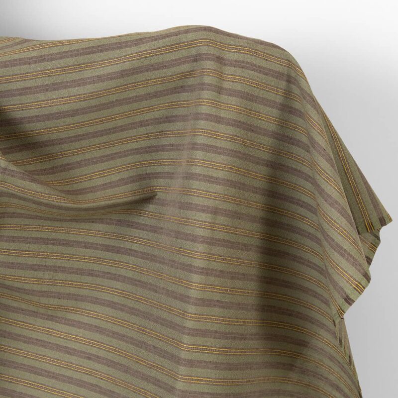 Linen cotton fabric brown green patterned stripes