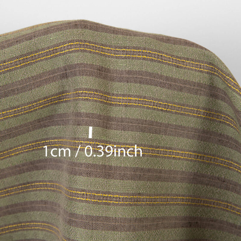 Linen cotton fabric brown green patterned stripes