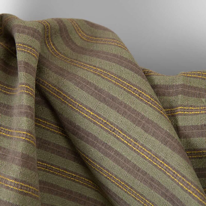 Linen cotton fabric brown green patterned stripes