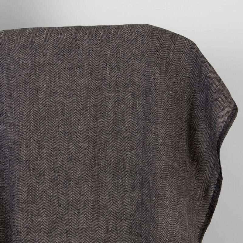 Linen fabric natural and black herringbone washed 4 Washed linen fabric natural and black herringbone