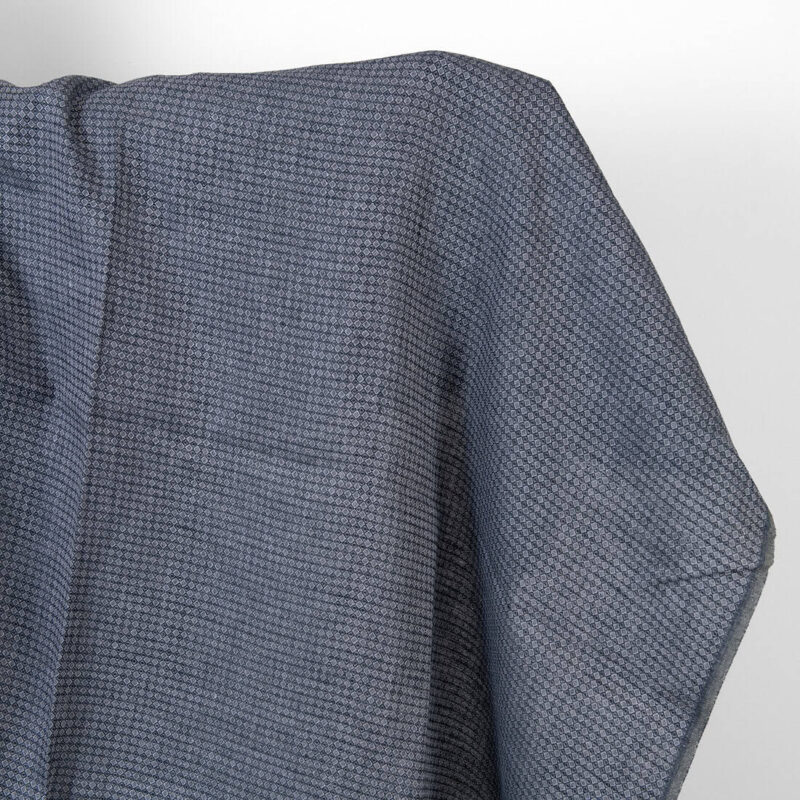 Linen fabric dark blue and grey diamonds