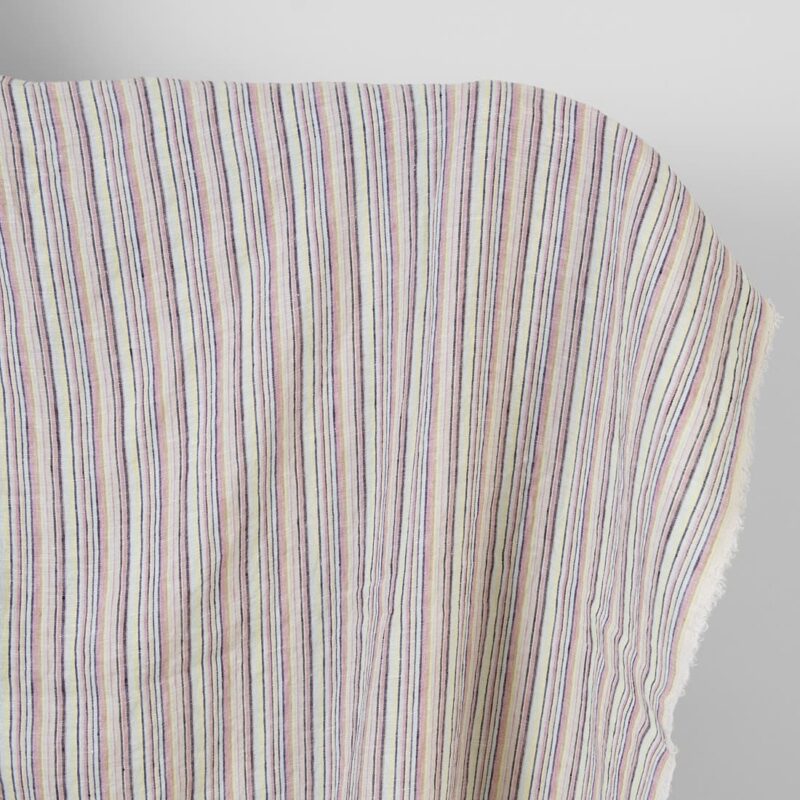 Linen hemp fabric multicolour with dark blue stripes washed 5 Linen hemp fabric multicolour with dark blue stripes washed