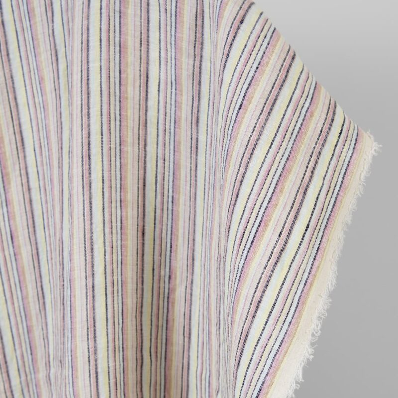Linen hemp fabric multicolour with dark blue stripes washed 6 Linen hemp fabric multicolour with dark blue stripes washed, natural fibre