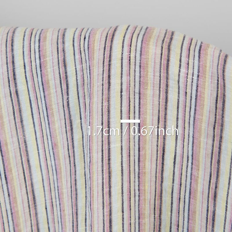 Linen hemp fabric multicolour with dark blue stripes washed 8 Linen hemp fabric multicolour with dark blue stripes washed, with measurements