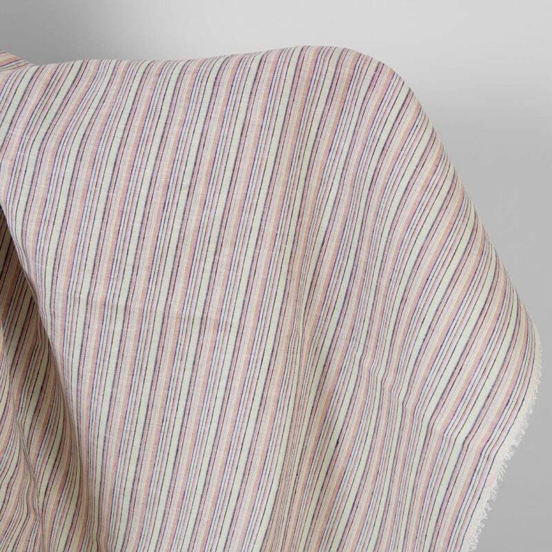 Linen hemp fabric multicolour with dark blue stripes