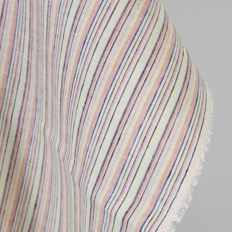 Linen hemp fabric multicolour with dark blue stripes
