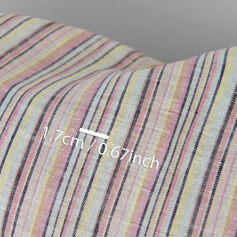 Linen hemp fabric multicolour with dark blue stripes