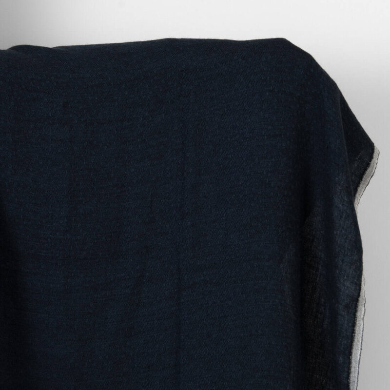 Linen wool fabric black with dark blue dots washed 4 Washed linen wool fabric black with dark blue dots