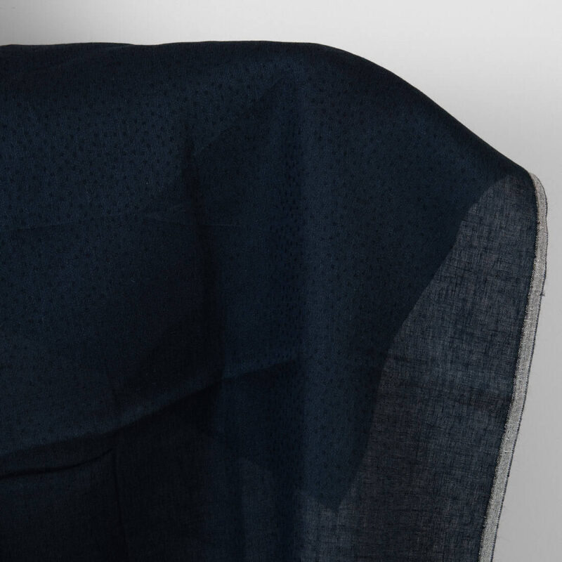 Linen wool fabric black with dark blue dots