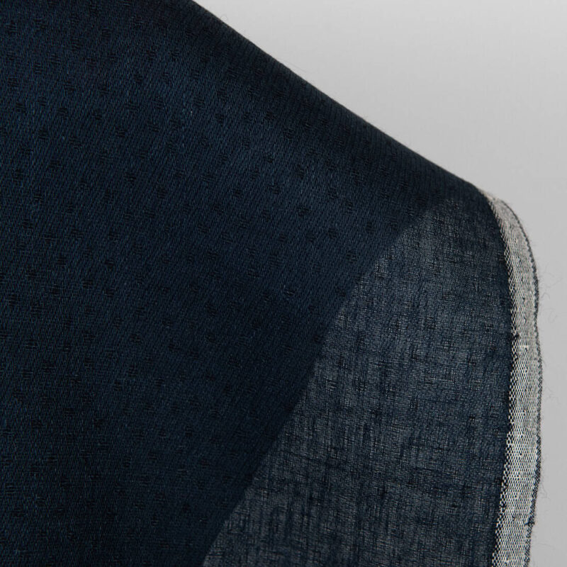 Linen wool fabric black with dark blue dots