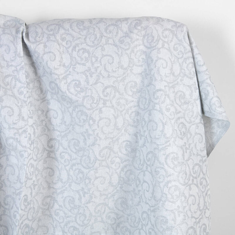 Linen cotton fabric white and grey jacquard silver lurex