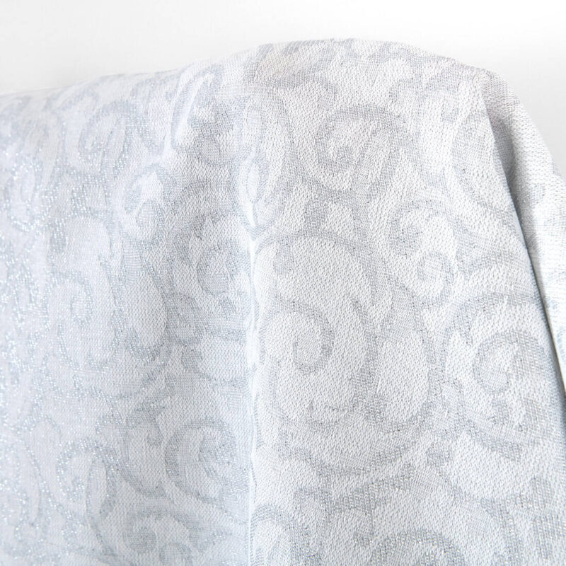 Linen cotton fabric white and grey jacquard silver lurex