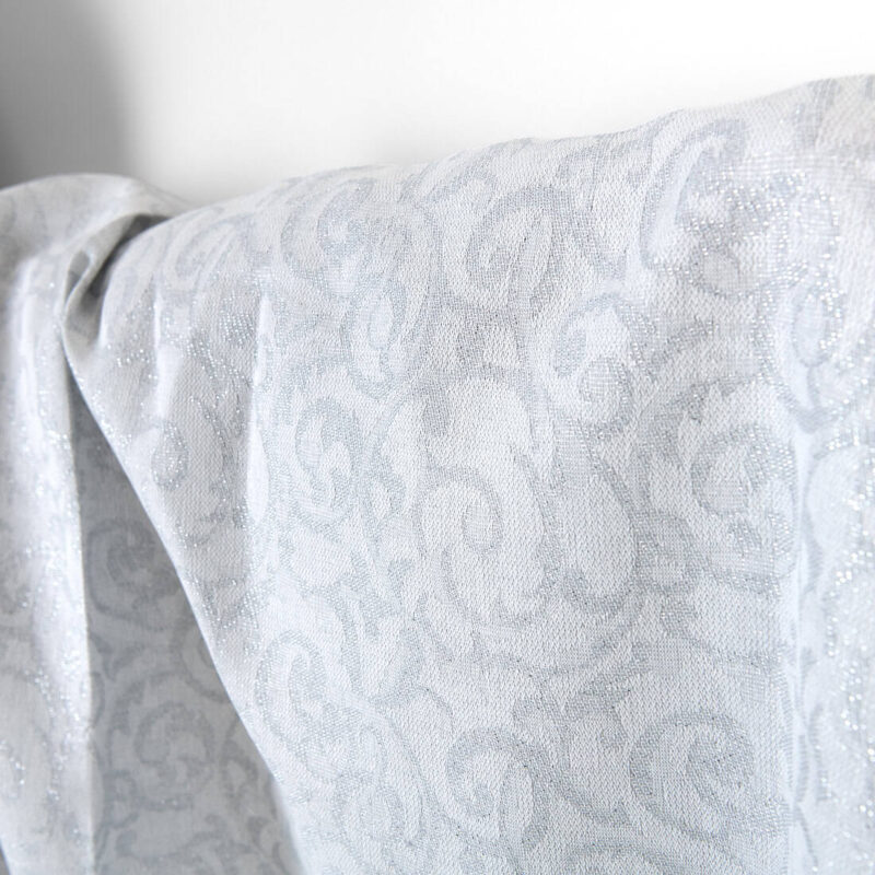 Linen cotton fabric white and grey jacquard silver lurex