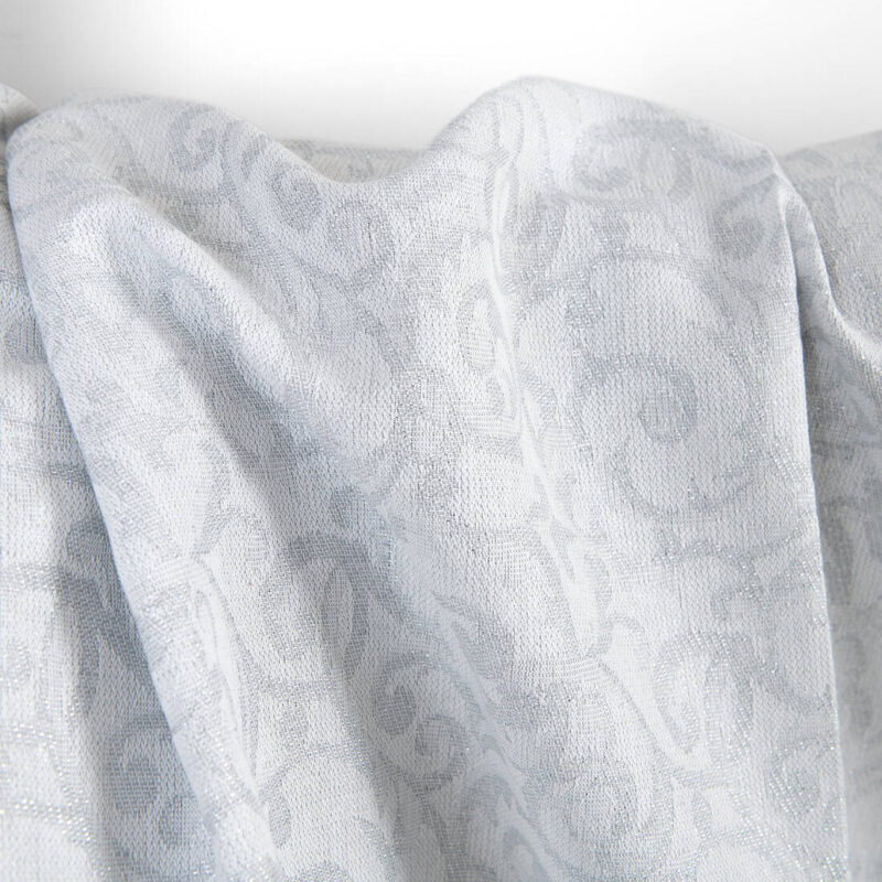 Linen cotton fabric white and grey jacquard silver lurex