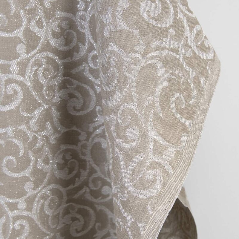 Linen cotton fabric beige and white jacquard silver lurex