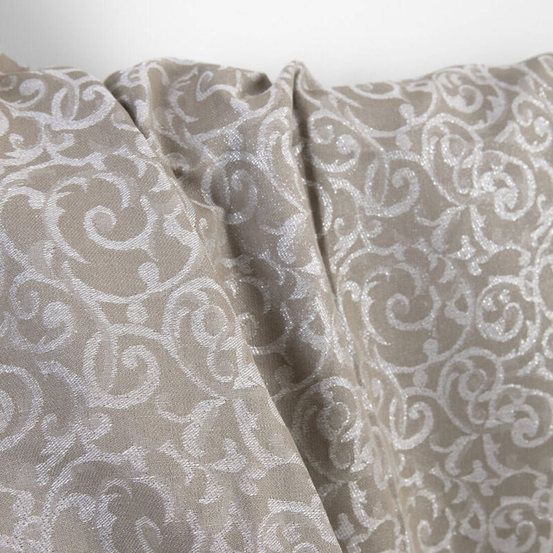 Linen cotton fabric beige and white jacquard silver lurex