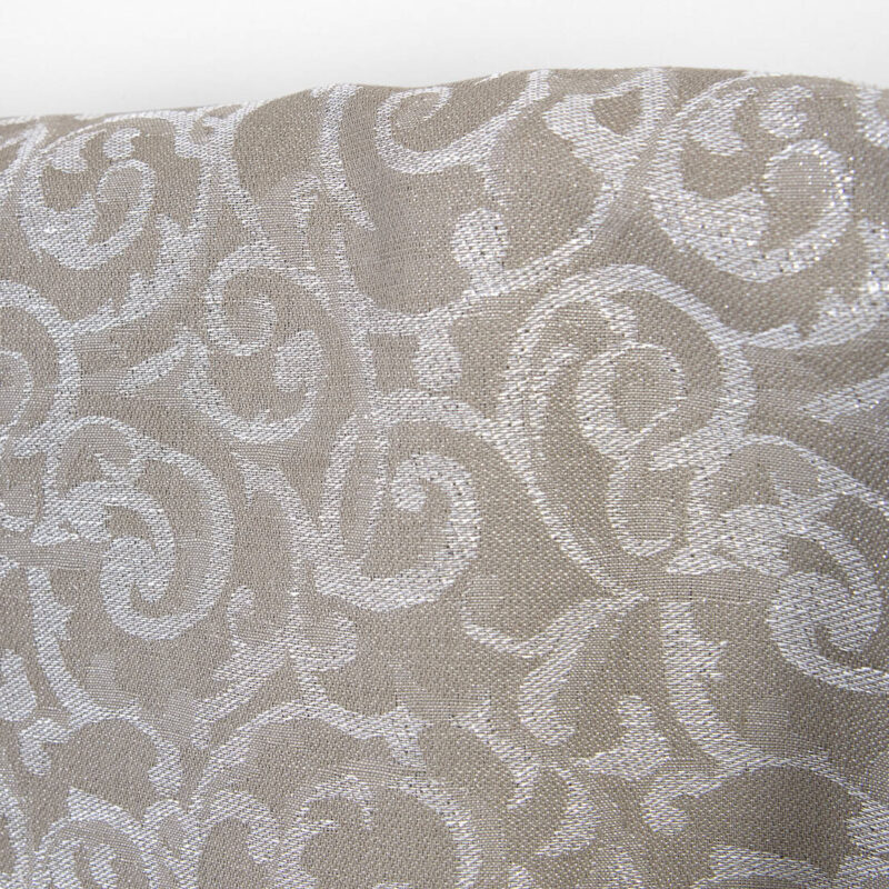 Linen cotton fabric beige and white jacquard silver lurex